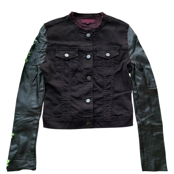 J Brand Genuine Leather Denim Jean Buttoned Jacket Burgundy Black Size Small - Picture 1 of 7